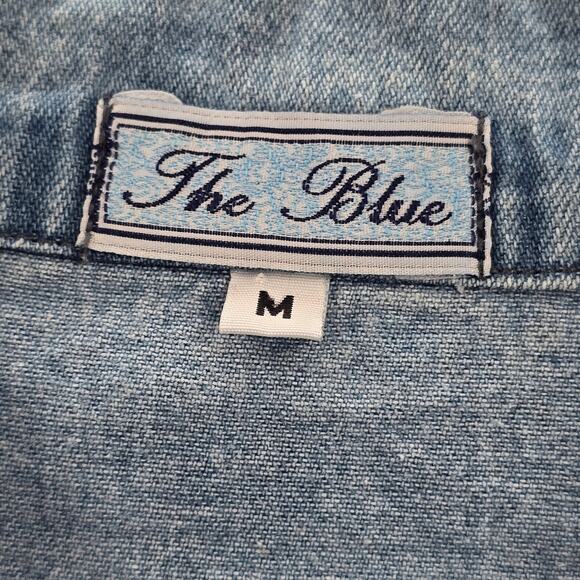 The Blue Stars Studded Rhinestone Button Up VTG Y2K Cotton Shirt Top Medium M - Picture 6 of 7